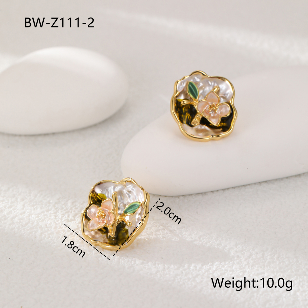 Elegant Natural Pearl Stud Earrings 18K Gold Plated Copper Vintage French Oil Painting Style Fashionable Luxury Jewelry Accessories