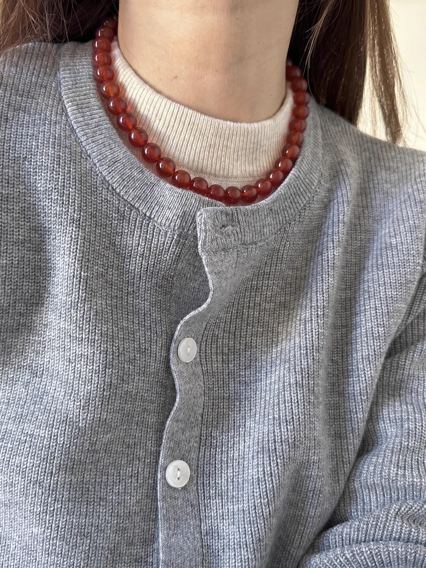 Retro Classic Style Geometric 925 Sterling Silver Agate Beaded Chain Beaded Necklaces Wholesale