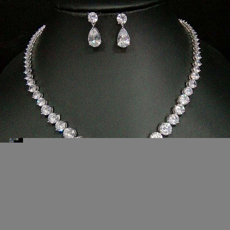 Hot-Selling Necklace Water Drop Zircon Earrings Set Bridal Jewelry Birthday Party Banquet Accessories Wholesale