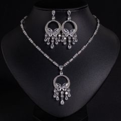 White Necklace + Earrings on White Background