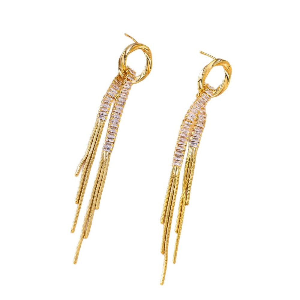 Tassel Long Chain Zircon Earrings Elegant Geometric Pattern Stainless Steel Women's Jewelry Accessories  Style