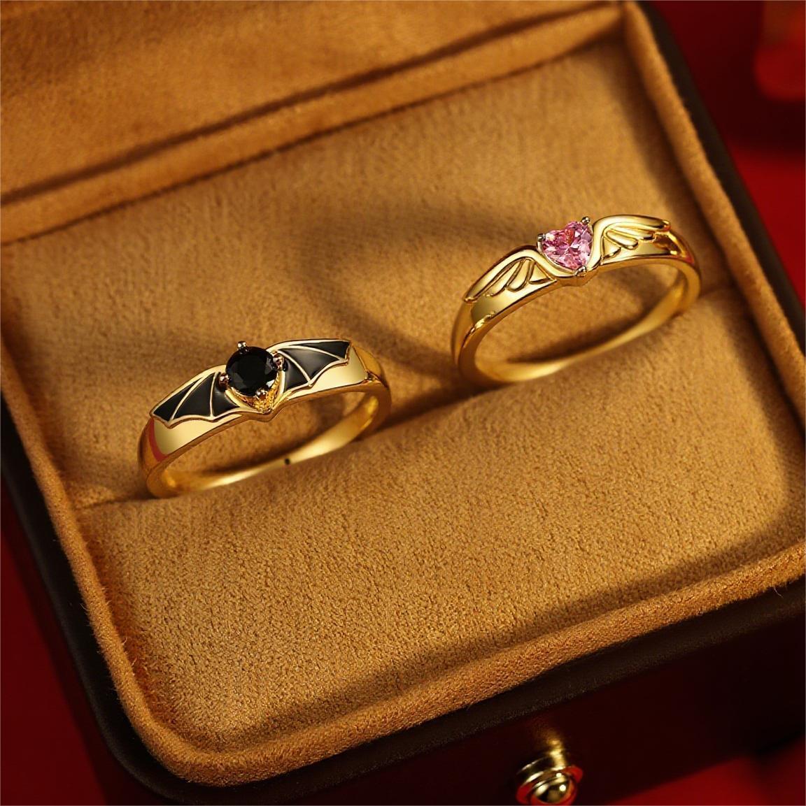1 Pair Sweet Romantic Mysterious Cool Creative Couple Rings Suitable For Dating Engagement Wedding Occasions Jewelry