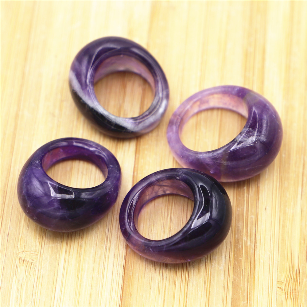 Natural Stone Amethyst Ring Smooth Surface Geometric Pattern Unisex Original Design Crystal Waterdrop Jewelry Accessories