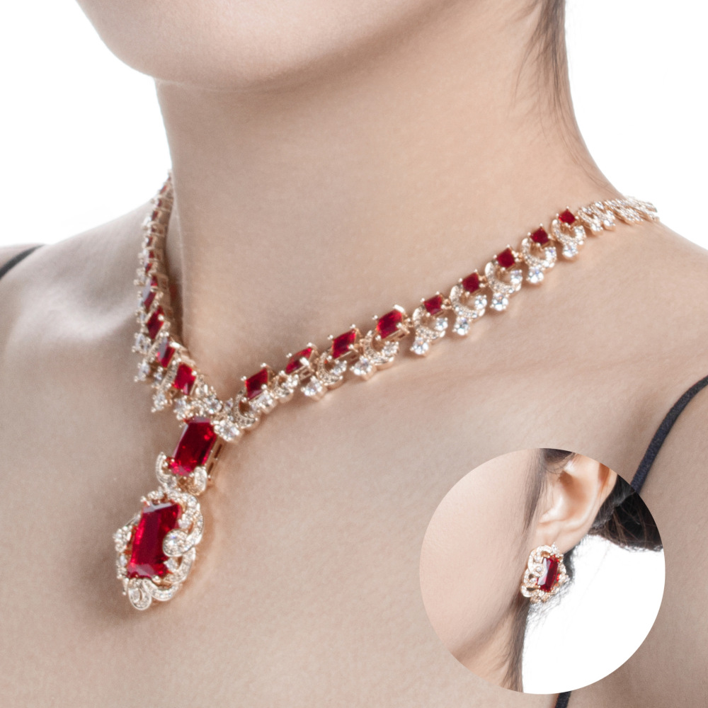 Retro Zircon Necklace Set  Jewelry High-End Niche Versatile Earrings Necklace Accessories