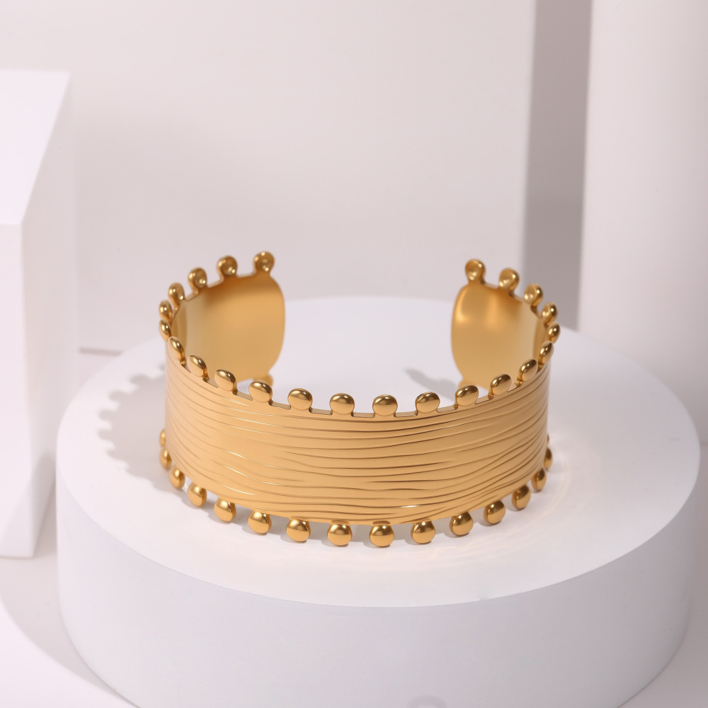 Exaggerated  Style Fashion Stainless Steel Bracelet Plated 18K Gold Geometric Texture Luxury Hand Jewelry