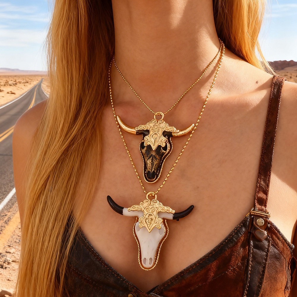 Resin Bull Head Bead Series Necklace Vintage Pendant Valentine's Day Couple Jewelry Accessories