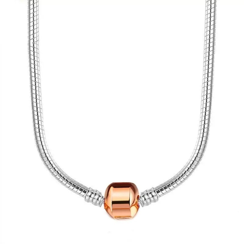 Silver Plated Necklace Beads DIY Accessories Rose Gold Style Men's Women's Fashion Hip Hop Couple Gifts Copper Material Chain