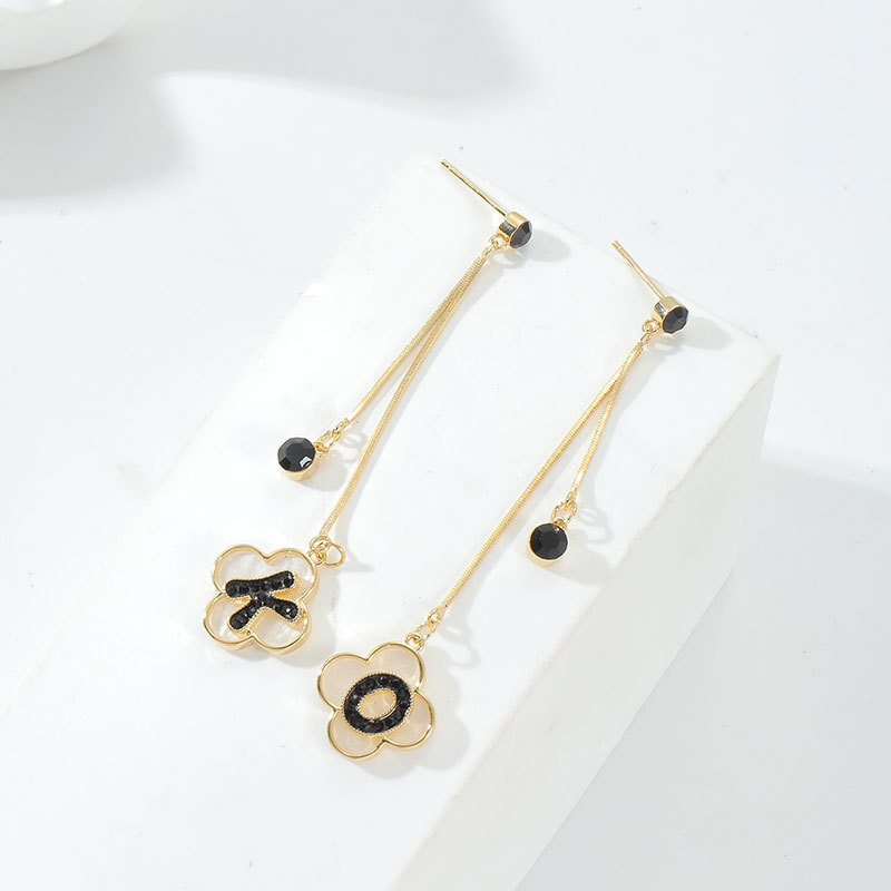 Trendy Long Letter Earrings Women Fashionable Tassel Dangle Studs Face Slimming Elegant Copper Plated Alphabet Jewelry