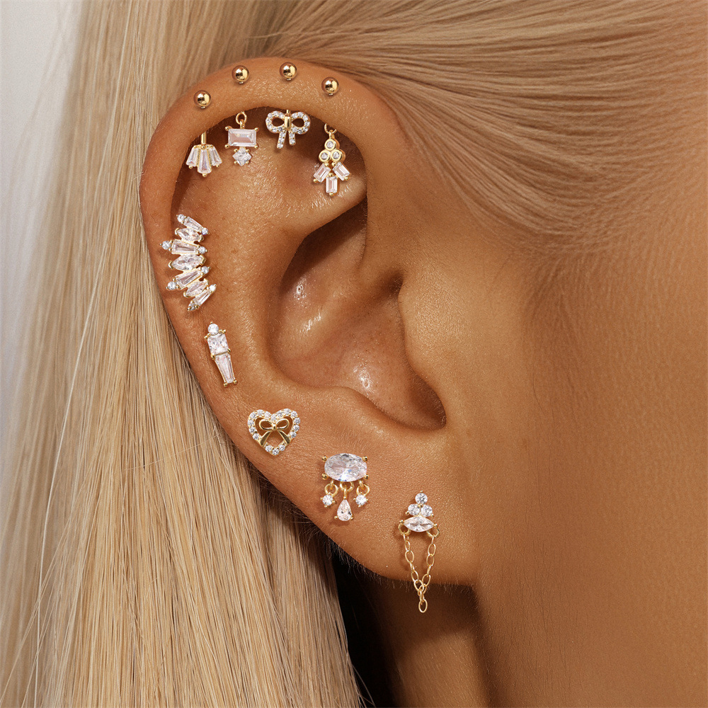 S925 Sterling Silver Geometric Diamond Koi Animal Flat Head Threaded Piercing Ear Bone Nail  Hot Selling Classic Ear Jewelry