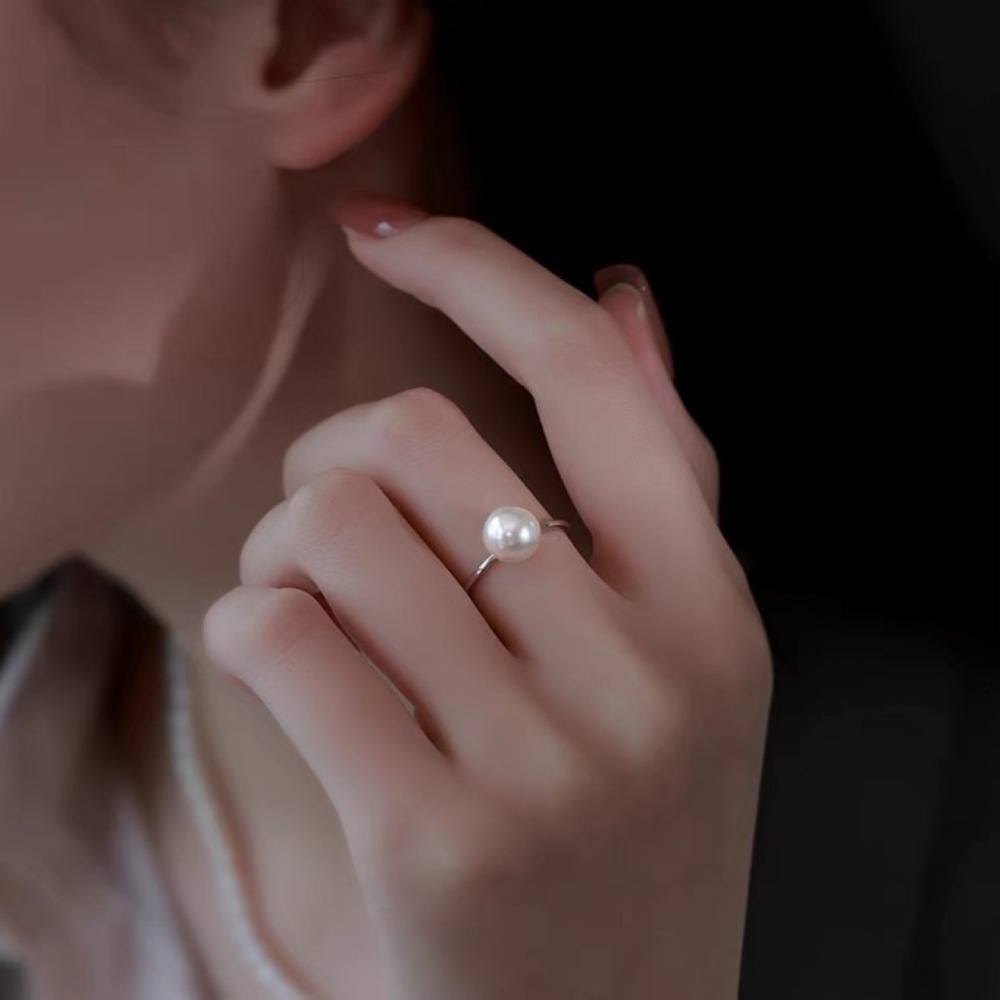 Natural Freshwater Pearl Ring For Women S925 Silver Adjustable Size Open Ring Sweet Style Jewelry Accessories