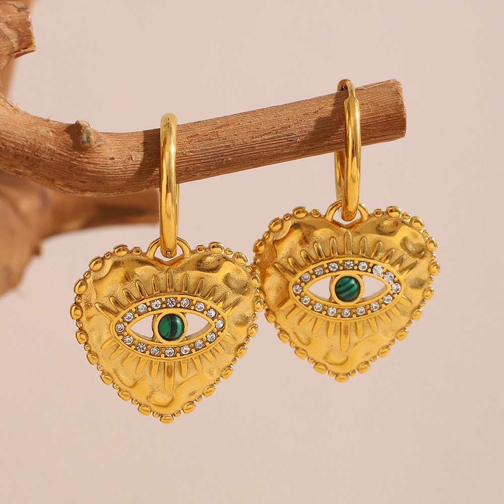 PVD Coated Real Gold Plated Heart Shape 304 Stainless Steel Retro Lady Waterproof Non Tarnish Charm Sleeper Hoop Earrings Drop Earrings