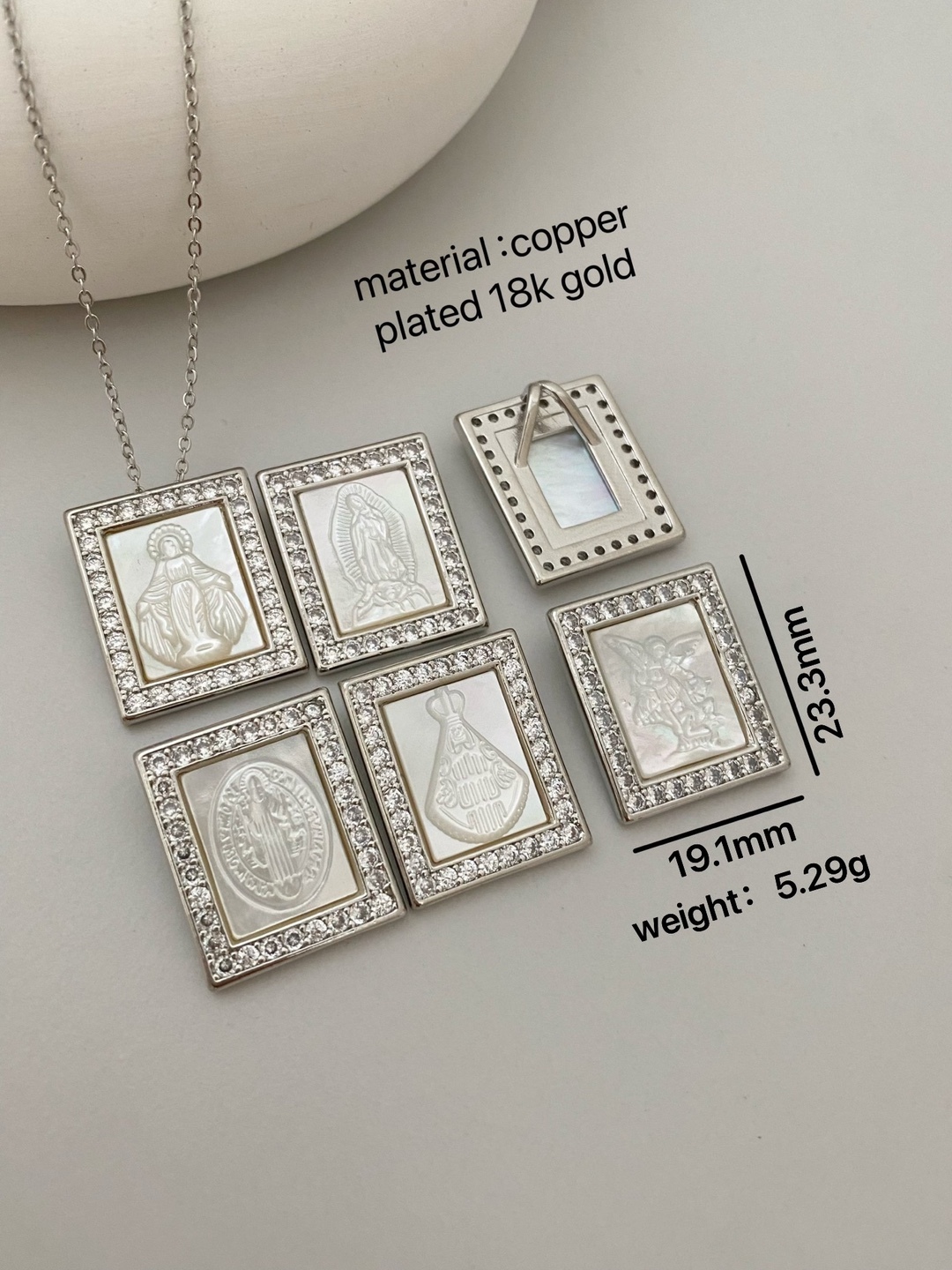 Square Natural Mother-of-Pearl Zircon Jesus Sacred Heart Pendant Women's  Necklace Shell Diy Jewelry Accessories