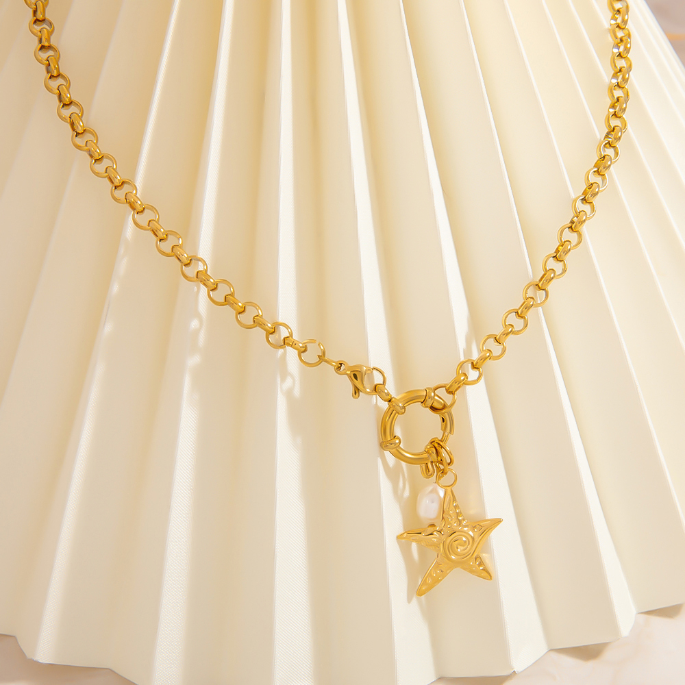 PVD Coated Real Gold Plated 18K Gold Starfish 304 Stainless Steel Luxurious Vacation Classic Style Waterproof Non Tarnish 304 Stainless Steel Lobster Trigger Clasp Closure Pendant Necklace