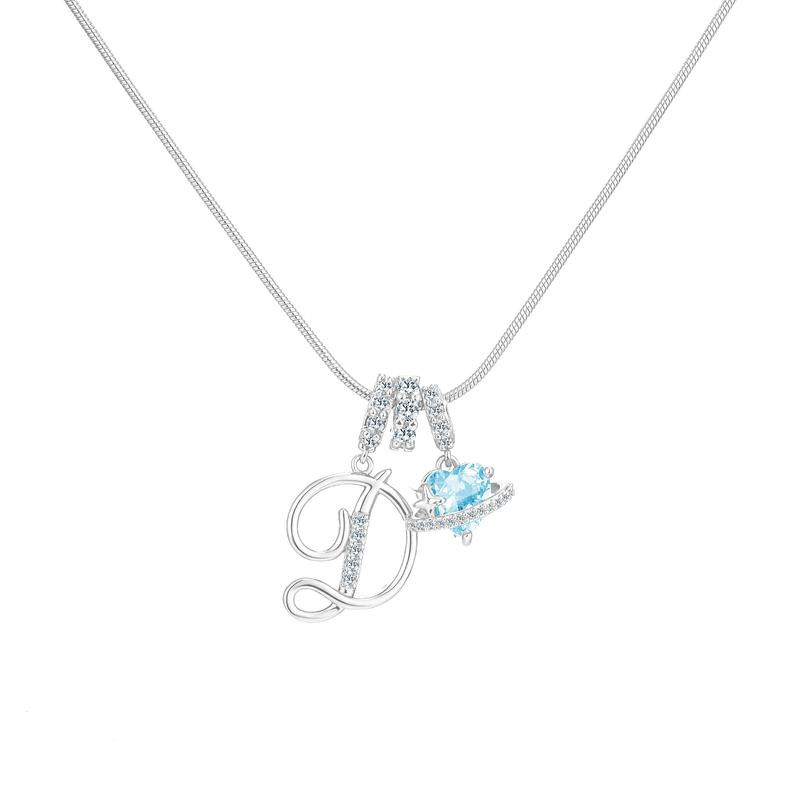 Sweet Heart Letter Pendant Necklace Jewelry Blue Sea Honey Best Friend Series Zircon Fairy Style For Women Copper Material