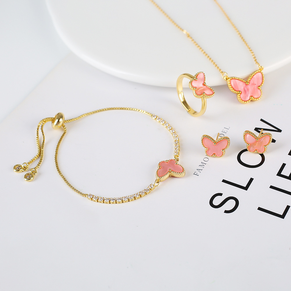 Copper Gold Plated Simple Style Classic Style Plating Butterfly Jewelry Set