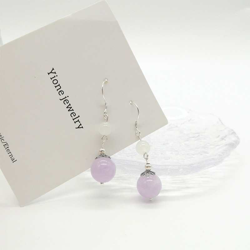Natural Lavender Purple Jade Earrings Sweet Design New Chinese Style Retro Hanfu Earring Accessories S925 Silver Ear Pins