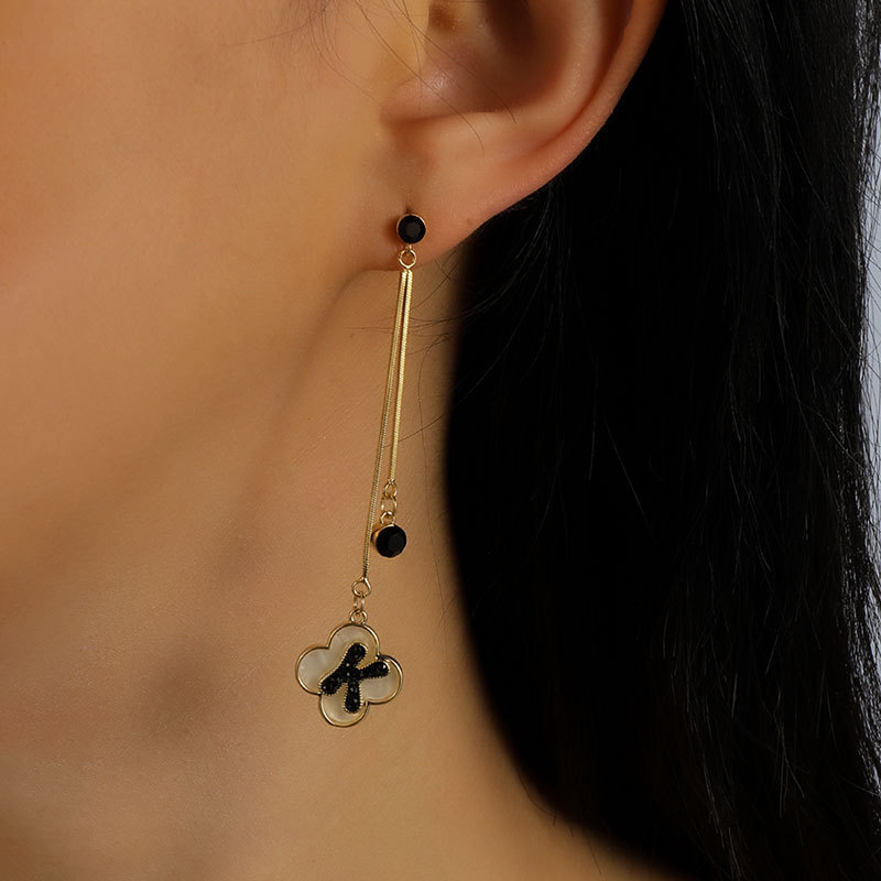 Trendy Long Letter Earrings Women Fashionable Tassel Dangle Studs Face Slimming Elegant Copper Plated Alphabet Jewelry