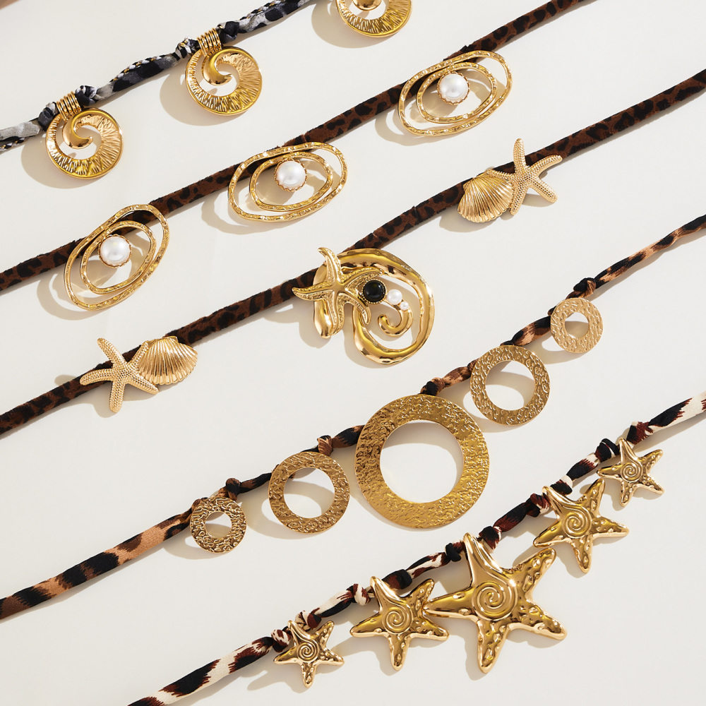 304 Stainless Steel Leopard Print Scarf Multi Pendant Necklace 18k Gold Plated West Coast Beach Style Agate Jewelry