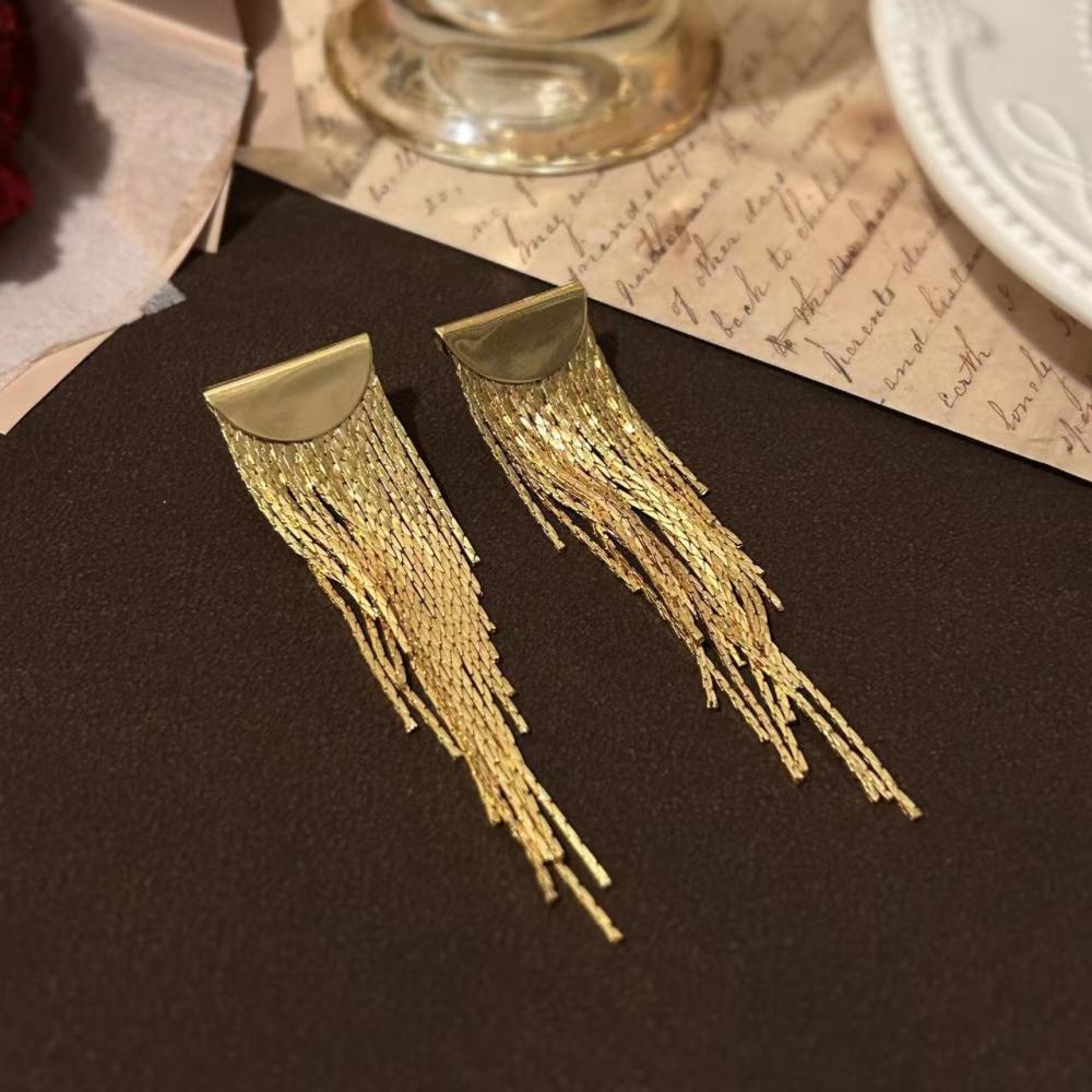 Long Tassel French Metal Earrings For Women, Simple Silver Needle Jewelry Accessories For Evening Banquets