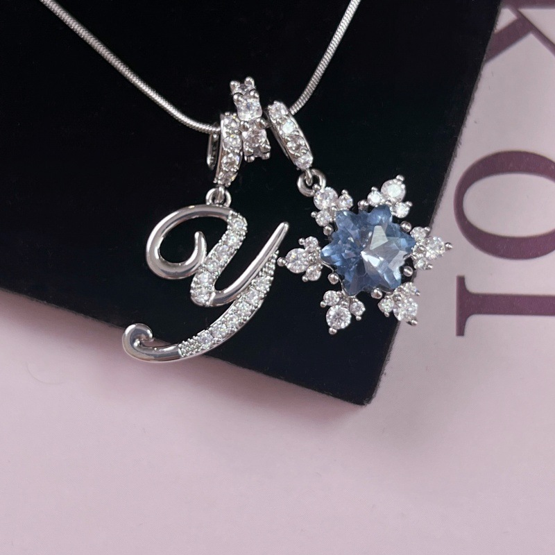 New Style Copper Zirconia Pendant Letter Necklace Silver Stainless Steel Chain Birthday Gift For Women Trendy Fairy Style