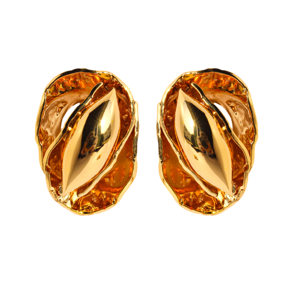 Handmade Wrinkled Hammered Pattern Bud Seed Exaggerated Earrings Unique Oval Personality Stud Earrings Women's Fashion Jewelry 1076