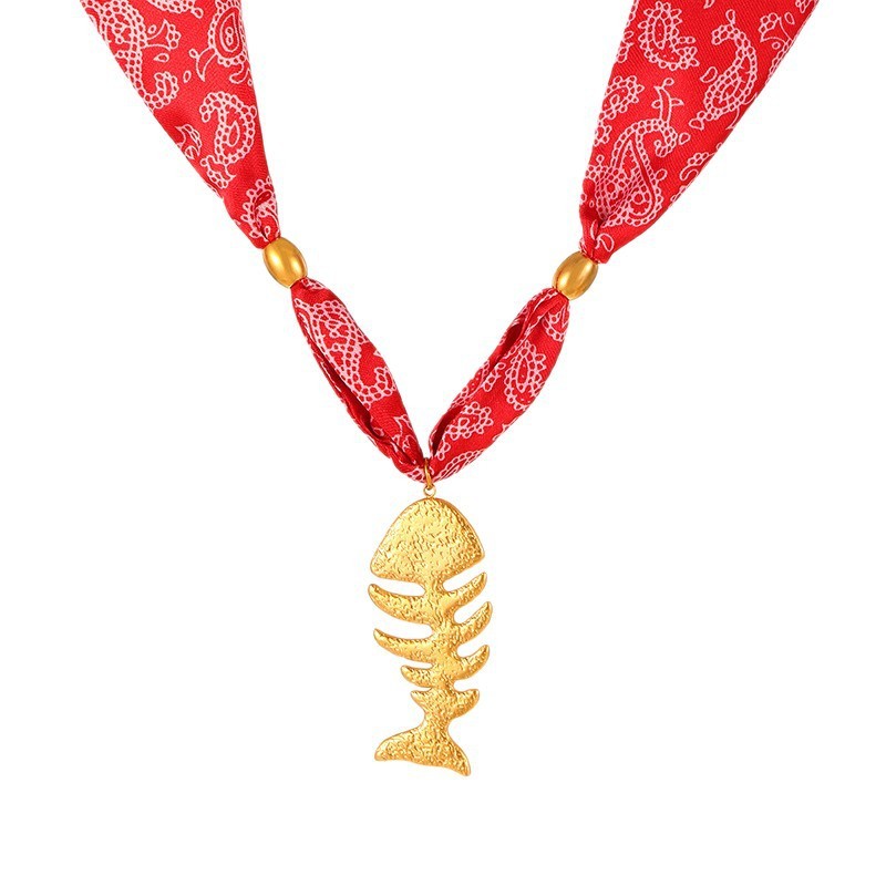 Trendy Titanium Steel Fishbone Pendant Necklace Women's Scarf Style Heart Design Geometric Animal Zodiac Fabric Titanium Steel Luxury Necklace