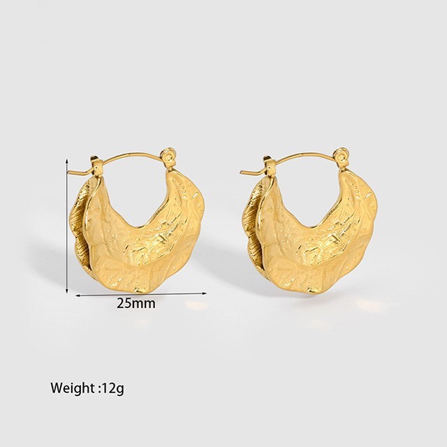 Ins Style Oversized Leaf Pattern Pendant Earrings 18K Gold Plated Stainless Steel Personality Ear Jewelry