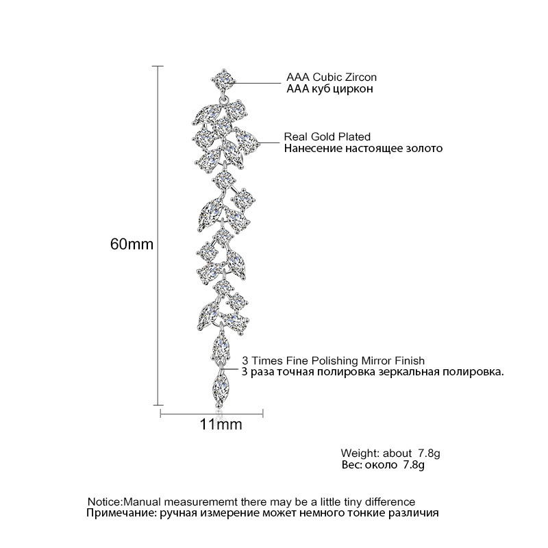 Classic Petal Waterdrop 3A Zirconia Earrings New Fashion Simple Long Tassel Bridal Ear Jewelry Geometric Pattern Copper