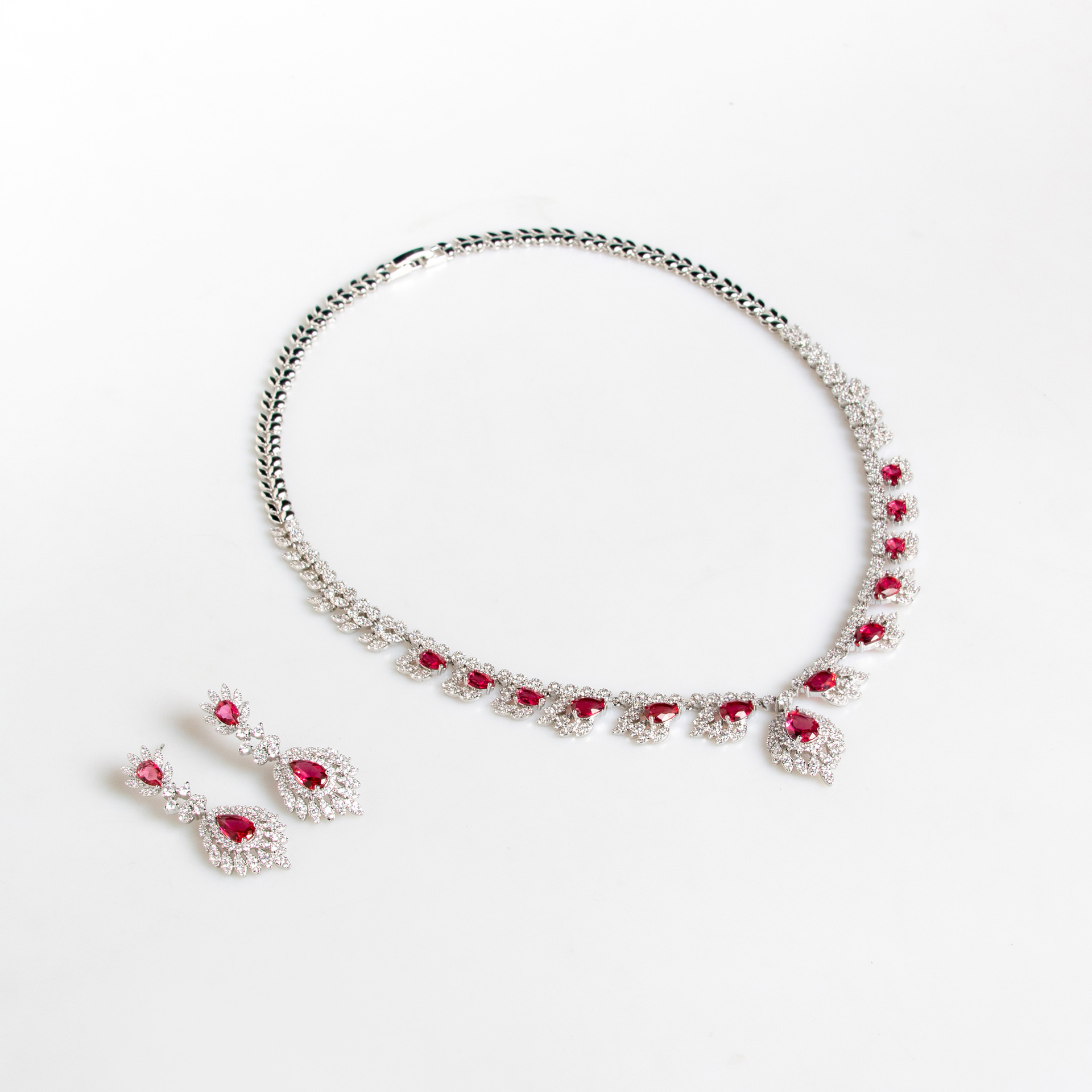 Elegant Floral Zircon Necklace And Earring Set For Women Simple High-End Luxury Jewelry Accessories Trendy Copper Material