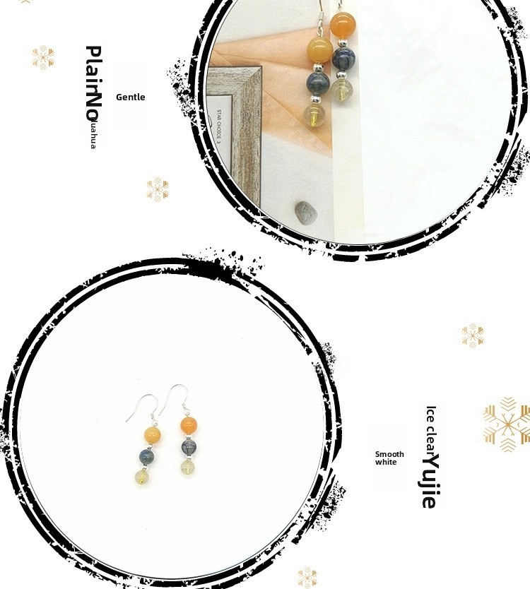New Chinese Style Colorful Beaded Women's Earrings S925 Silver Studs Geometric Pattern Crystal Simple Design Jewelry Accessories