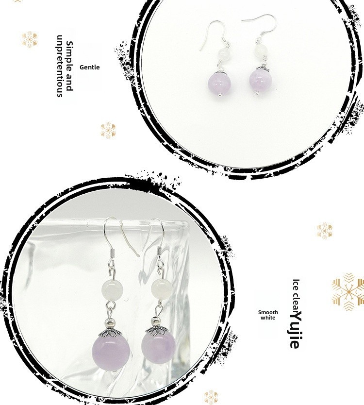 Natural Lavender Purple Jade Earrings Sweet Design New Chinese Style Retro Hanfu Earring Accessories S925 Silver Ear Pins