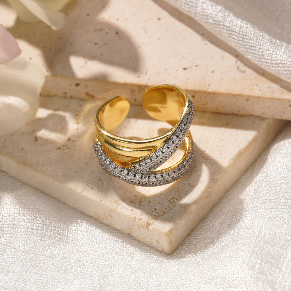 Electroplated (Including Color Retention Layer) Geometric Pattern Copper Elegant Hollow Metal Ring Fashionable Simple Luxurious Stackable Finger Accessories Unisex