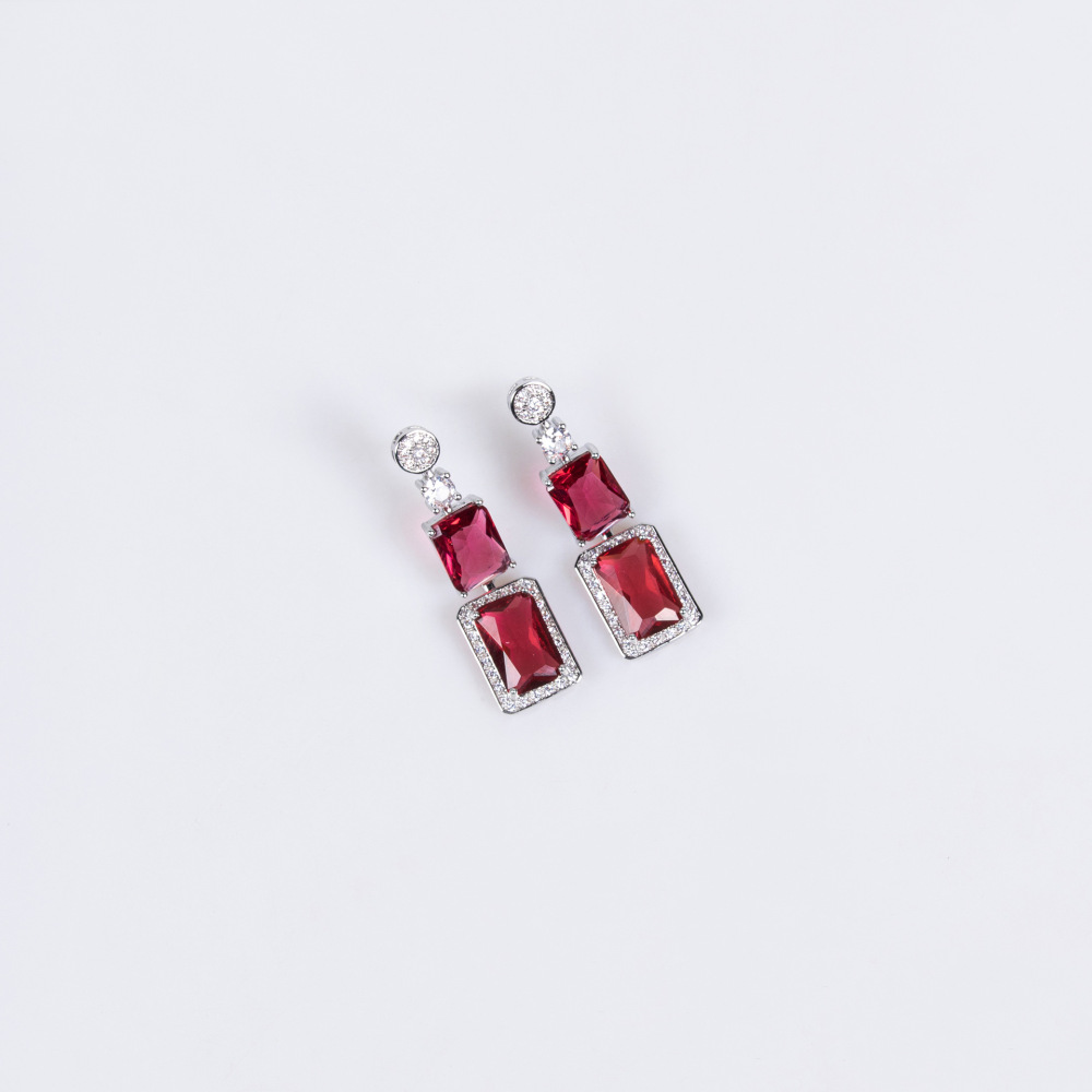 Hip-Hop Luxury Elegant Fashion Women's Water Drop Square Zircon Necklace Earrings Bridal Banquet Jewelry Set