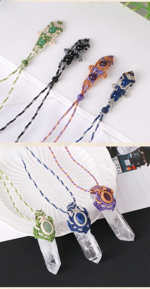 Natural Stone White Crystal Pendant Necklace Woven Rope Wrapped Oval Beads Unisex Jewelry CSJA Irregular Design Crystal Accessories