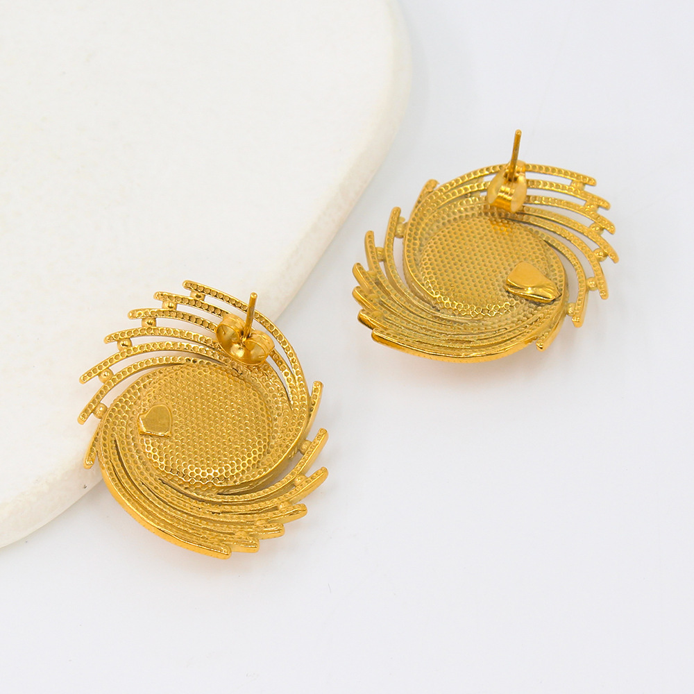 PVD Coated Real Gold Plated Round Spiral 304 Stainless Steel 316 Stainless Steel  Classic Style Waterproof Non Tarnish Ear Studs
