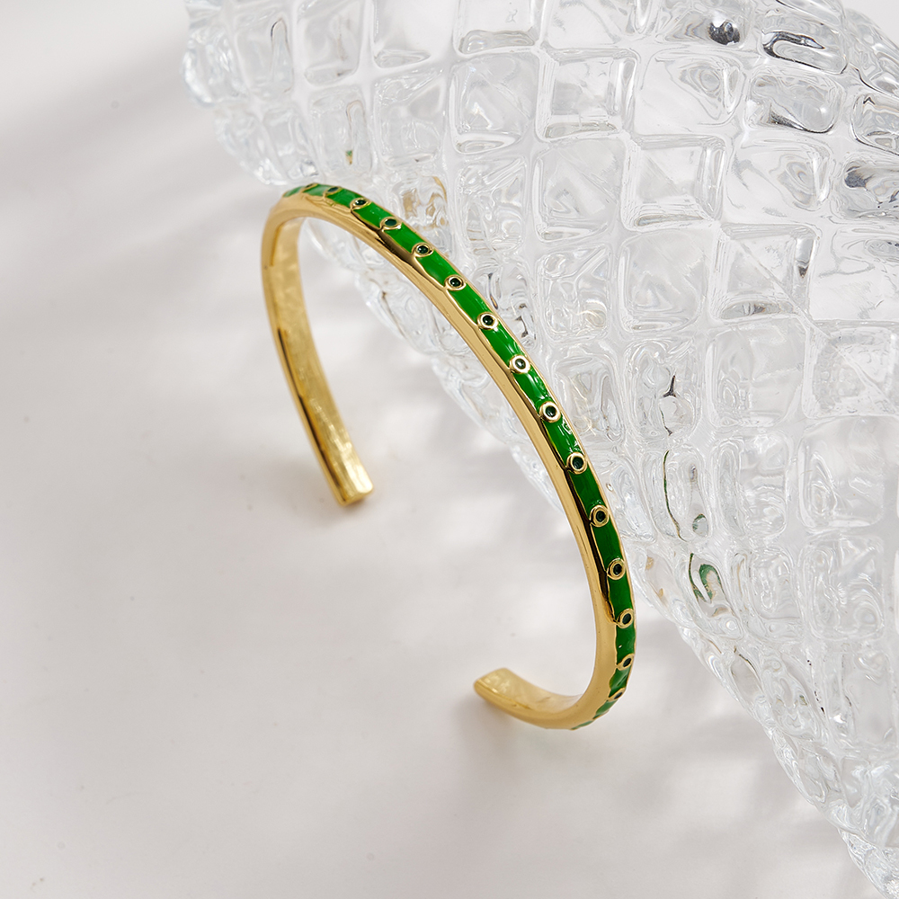 INS Style New Jewelry Color Retention Electroplated Copper Colorful Oil Drop Open Bracelet Casual Modern Style C-shaped Round Simple Water Plated 18K Real Gold C-shaped Bracelet/Cuff Bracelet Wholesale