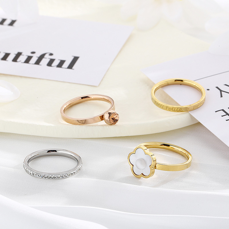 304 Stainless Steel Flower PVD Coated 18K Real Gold Plated Simple Style Classic Style Waterproof Non Tarnish Patchwork Plating Rings