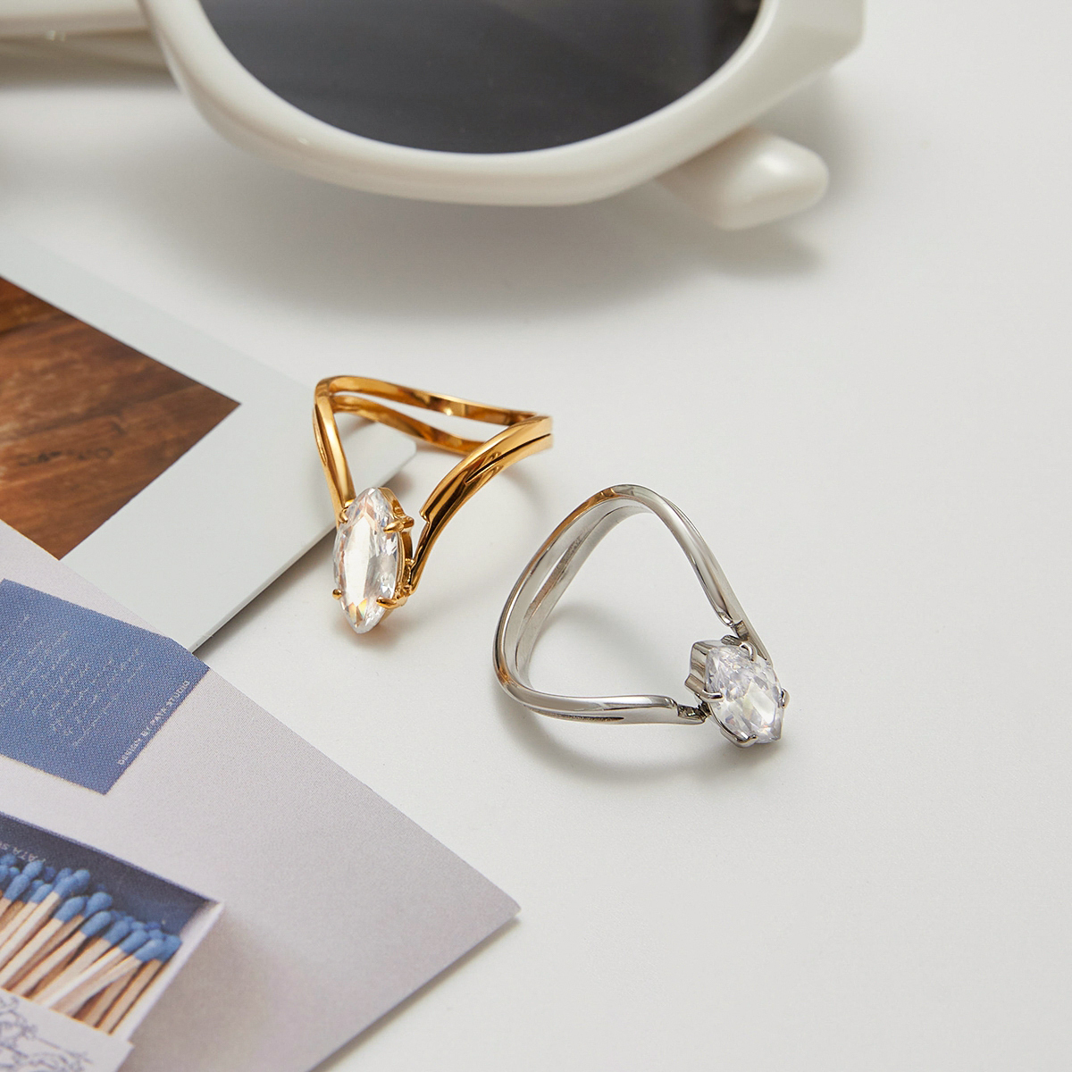 Real Gold Plated 316 Stainless Steel  PVD Coated Geometric Waterproof Non Tarnish Elegant Glam Classical Rings For Women's