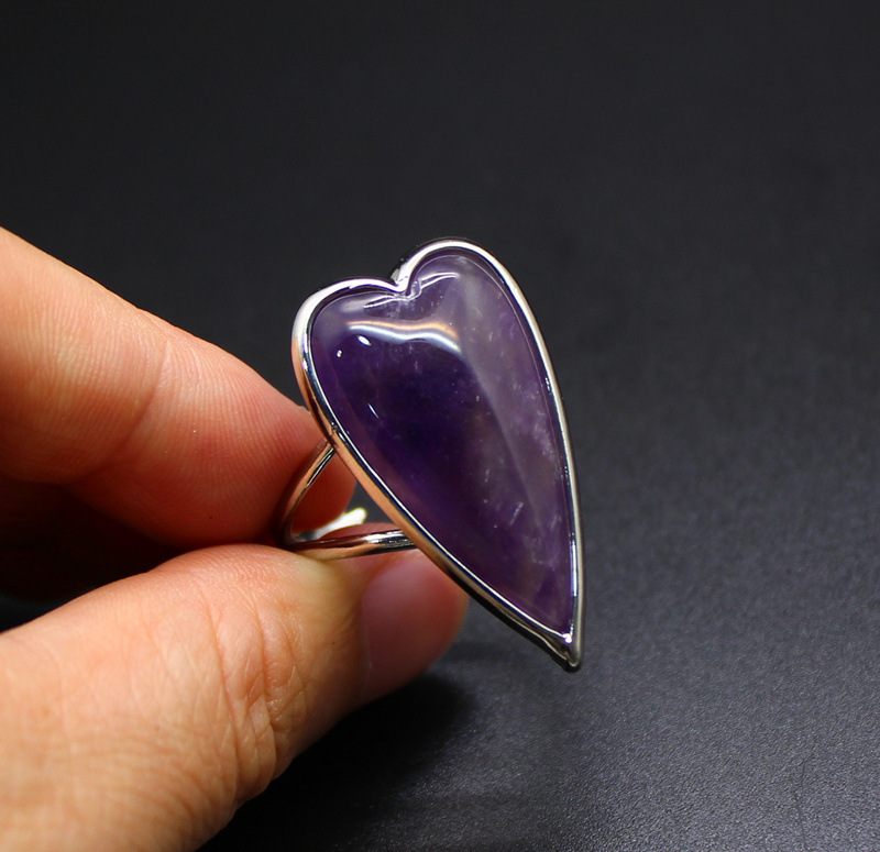 Retro Heart Shaped Purple Quartz Tiger Eye Stone Ring  Luxury Light Luxury DIY Accessories Sales Jewelry