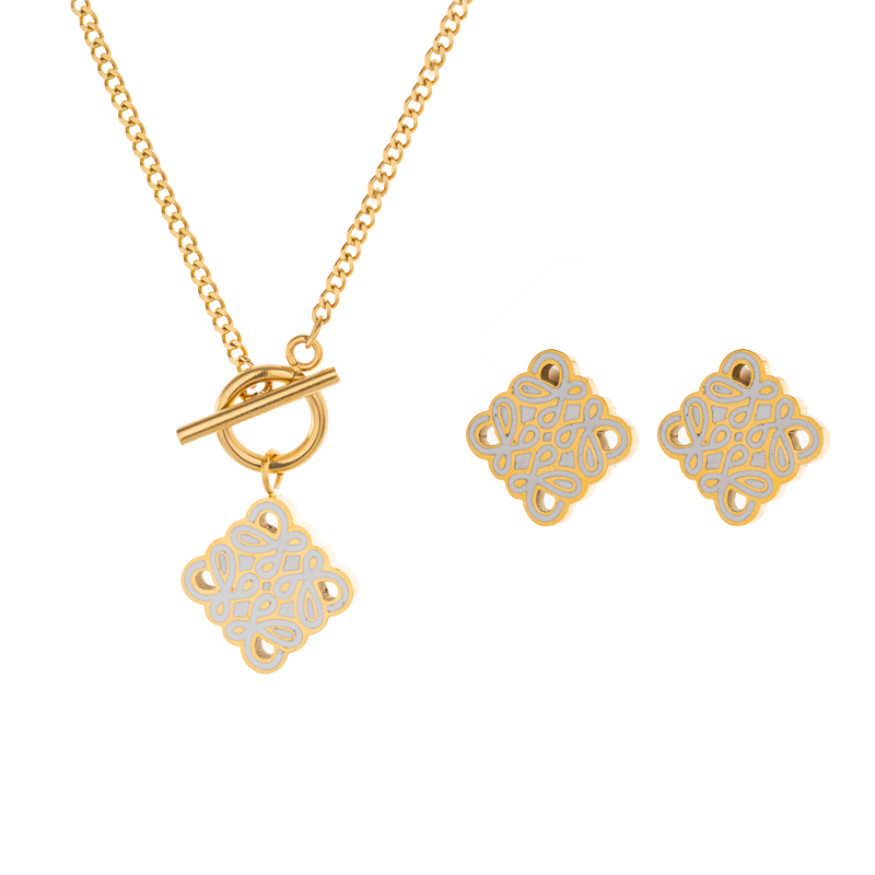 Style Stainless Steel New Necklace For Women Titanium Steel Hollow Geometric Pendant Necklace High-end Ins Style Light Luxury Necklace And Earring Set