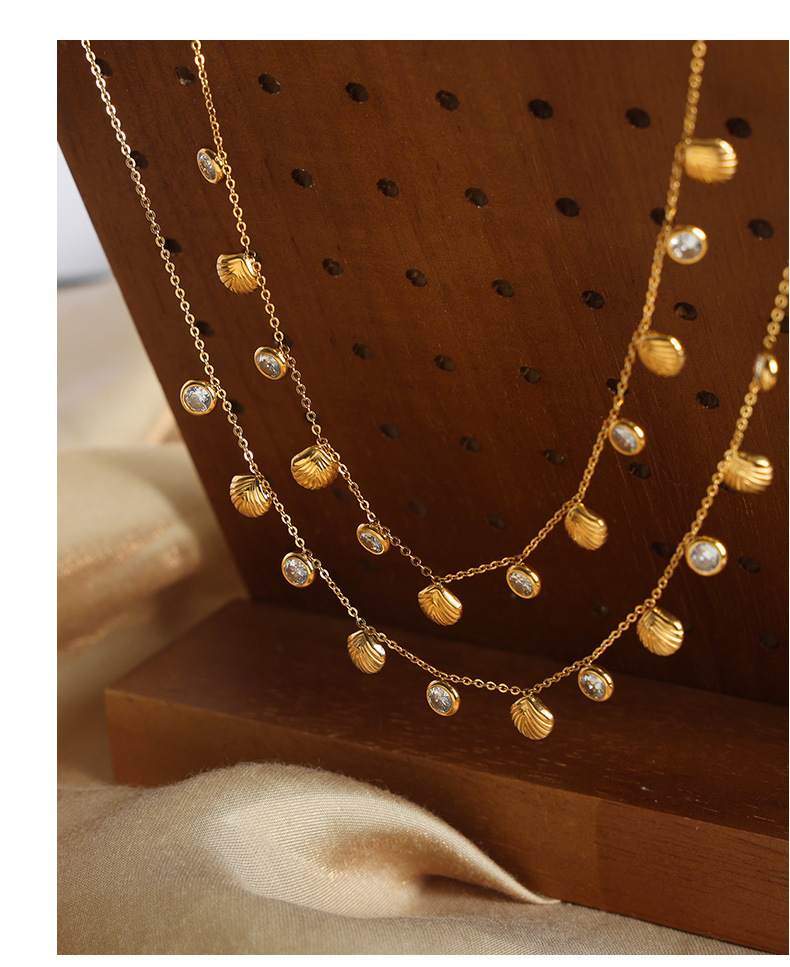 Simple Style Shell Titanium Steel Plating Zircon Women's Necklace
