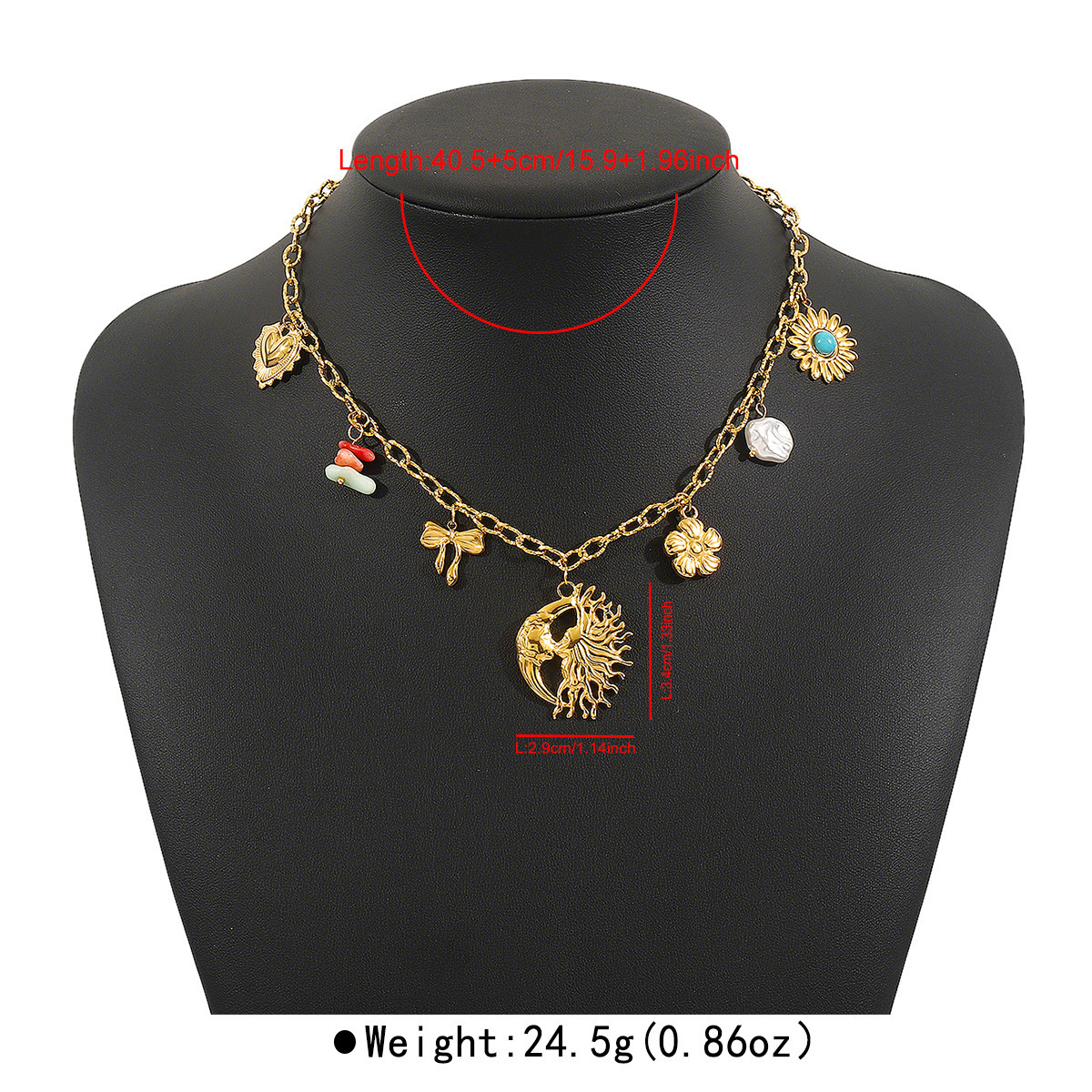 Casual  Style Fruit Pendants Women's Necklace Fashionable Stainless Steel Sun Star Pendant Jewelry