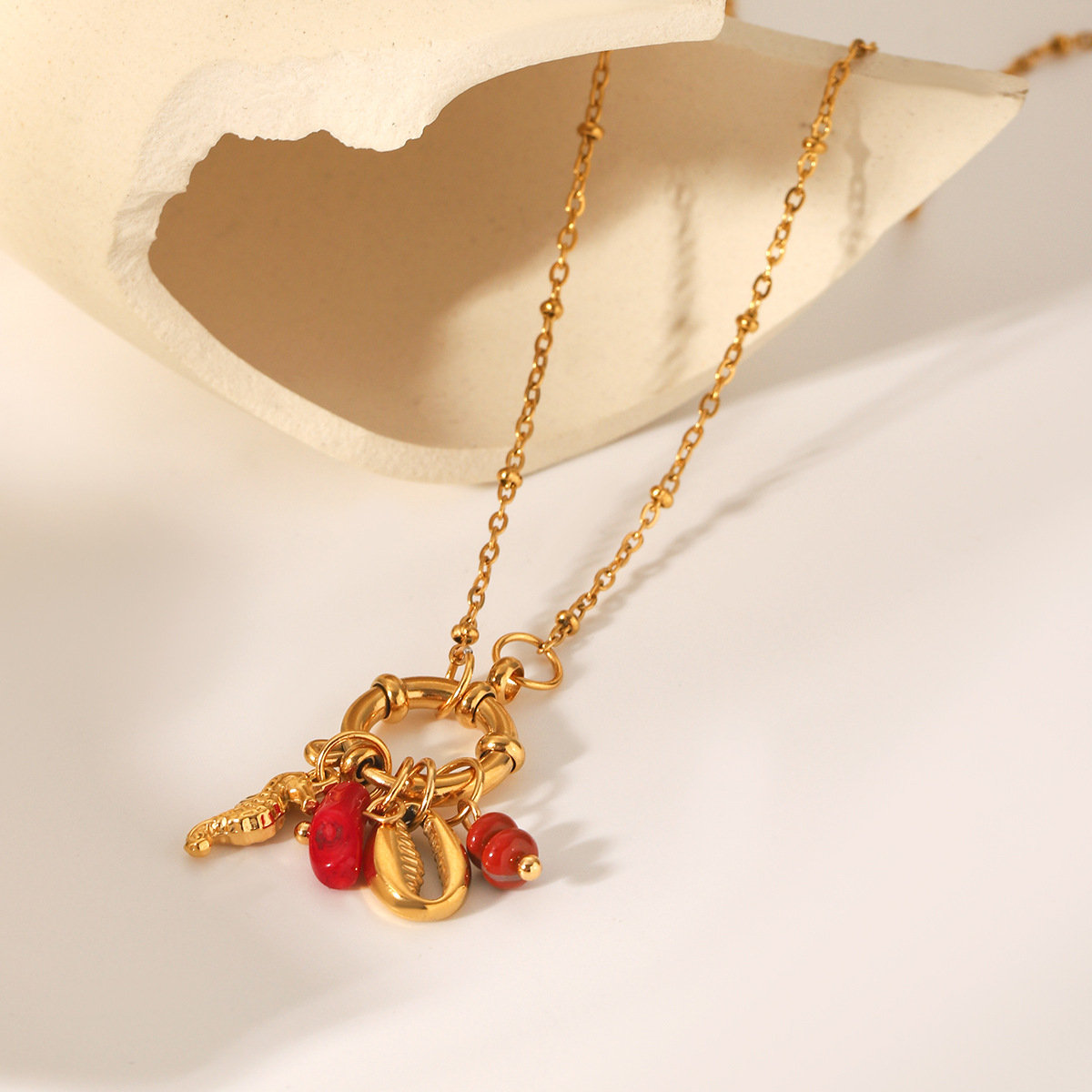 Stainless Steel DIY Jewelry Accessories Horseshoe Crab Shell Pendant Necklace High-End Texture Geometric Animal Style Women's Ocean Element Necklace