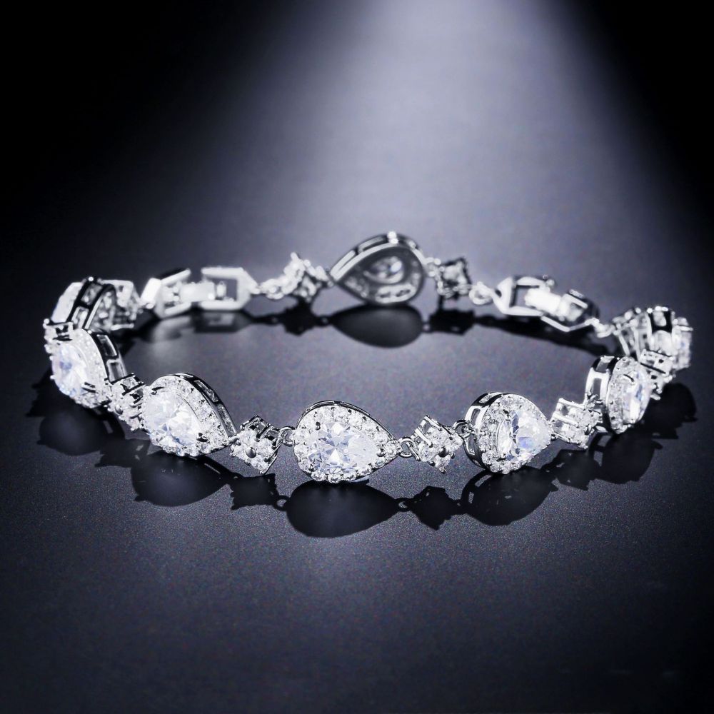 Fashionable Waterdrop Zirconia Bracelet For Women RAKOL Classic European Style Wedding Jewelry Copper Material OL Style