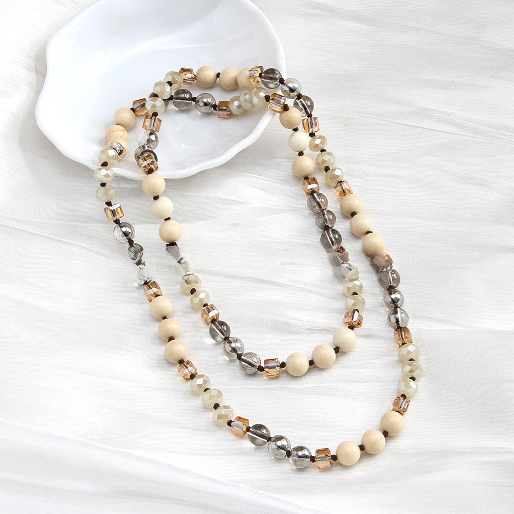 Fashion Bohemian Style Knot Natural Stone Glass Necklace For Women Sweater Chain Fashion Simple Matching Accessories Handmade Irregular