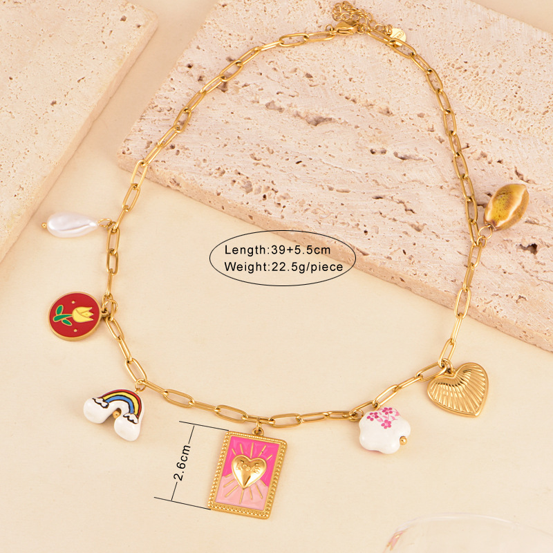 304 Stainless Steel Geometric Heart Shape PVD Coated 18K Real Gold Plated Retro Classic Style Waterproof Non Tarnish Plating Cable Chain Lobster Trigger Clasp Closure Pendant Necklace