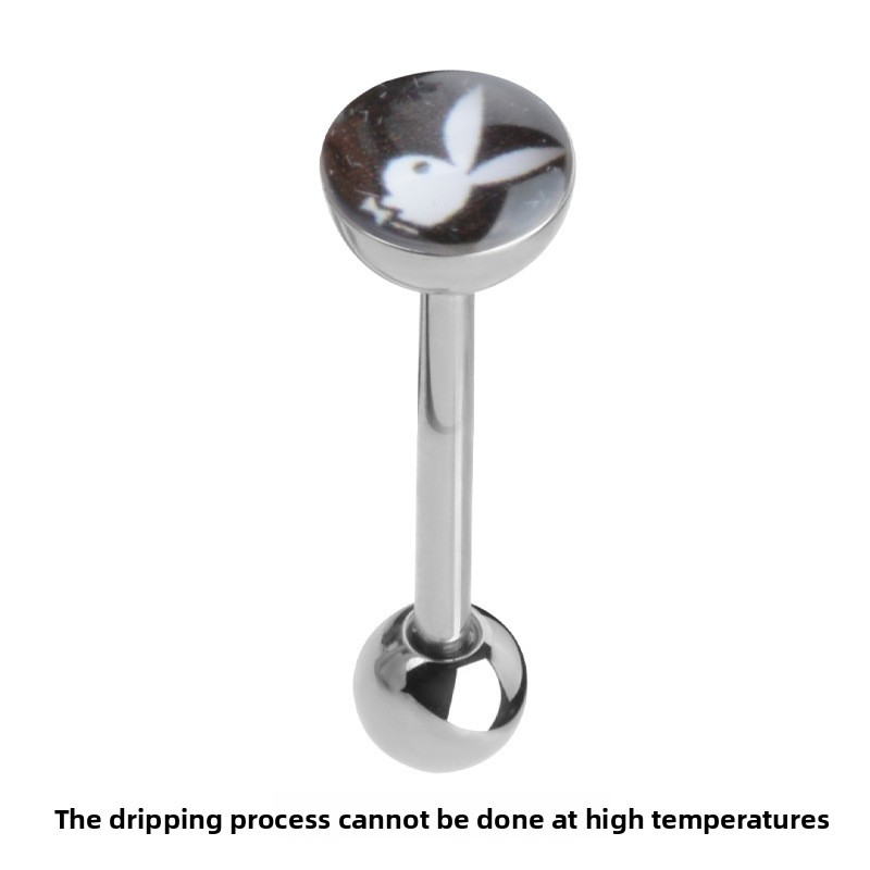 Fashion New F136 Titanium Alloy Straight Tongue Ring Rabbit Girl Lip Stud Geometric Pattern Unisex Polished Surface Piercing