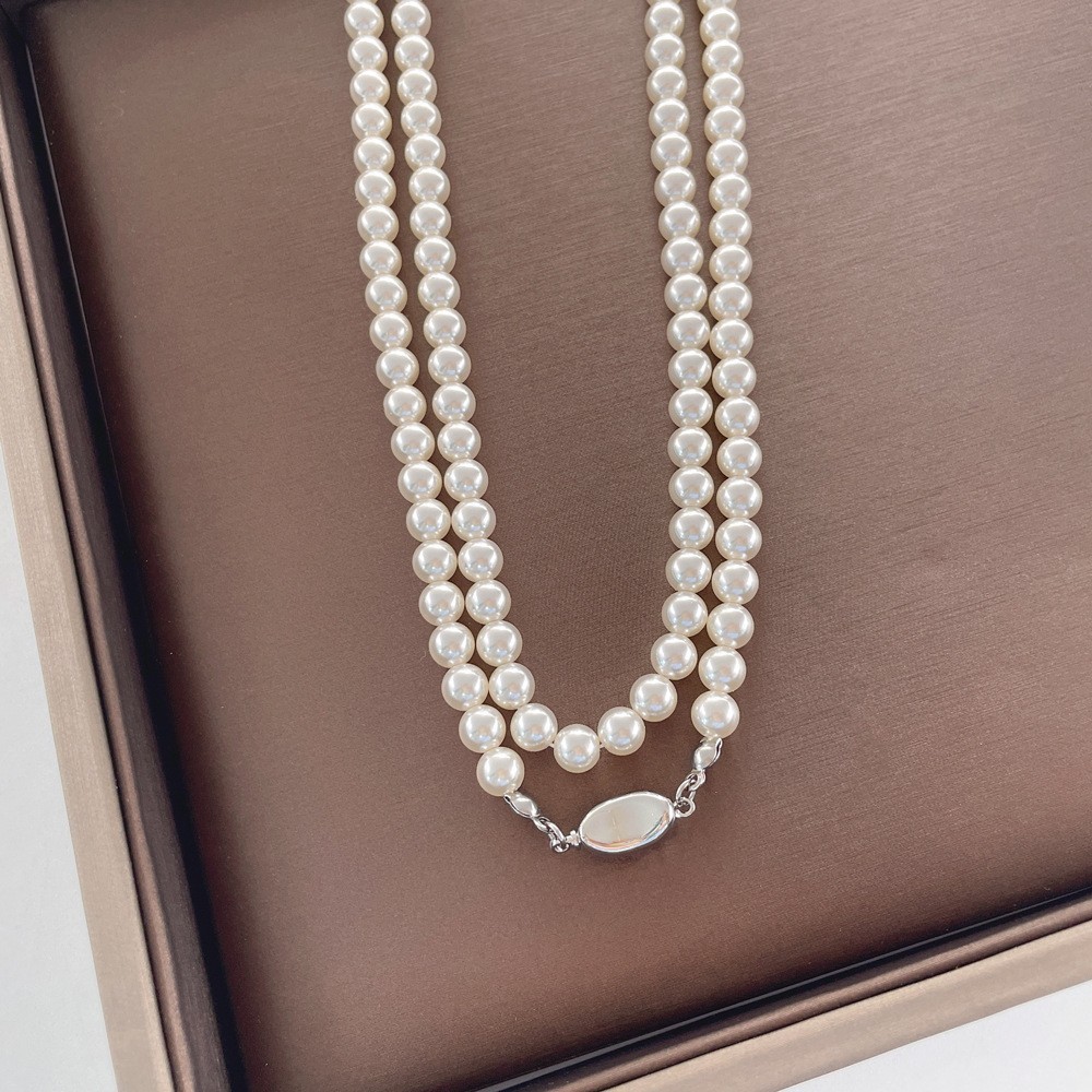 New Women's Knot Necklace Multi-Layer Long Sweater Chain Fashion Accessories Pearl Necklace Luxury Style Geometric Pattern