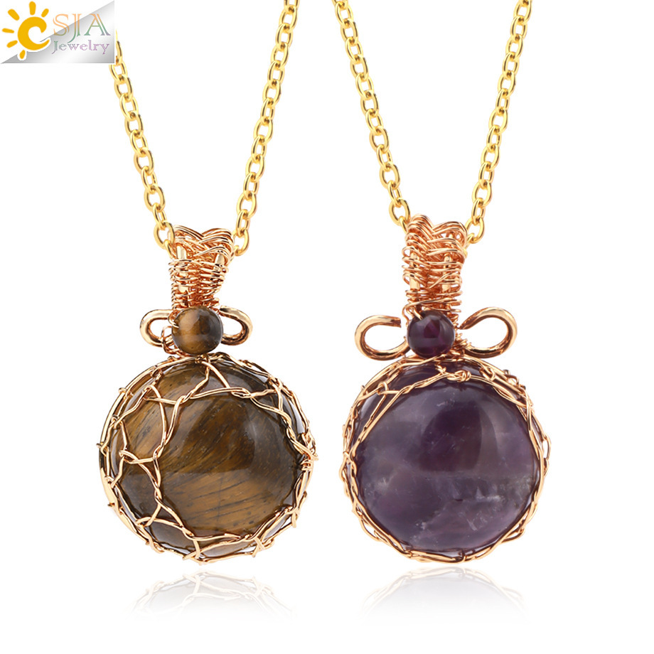 Natural Semi-precious Stone Crystal Necklace Set Fashion Geometric Pattern Pendant Jewelry Retro Style CSJA Jewelry Accessories