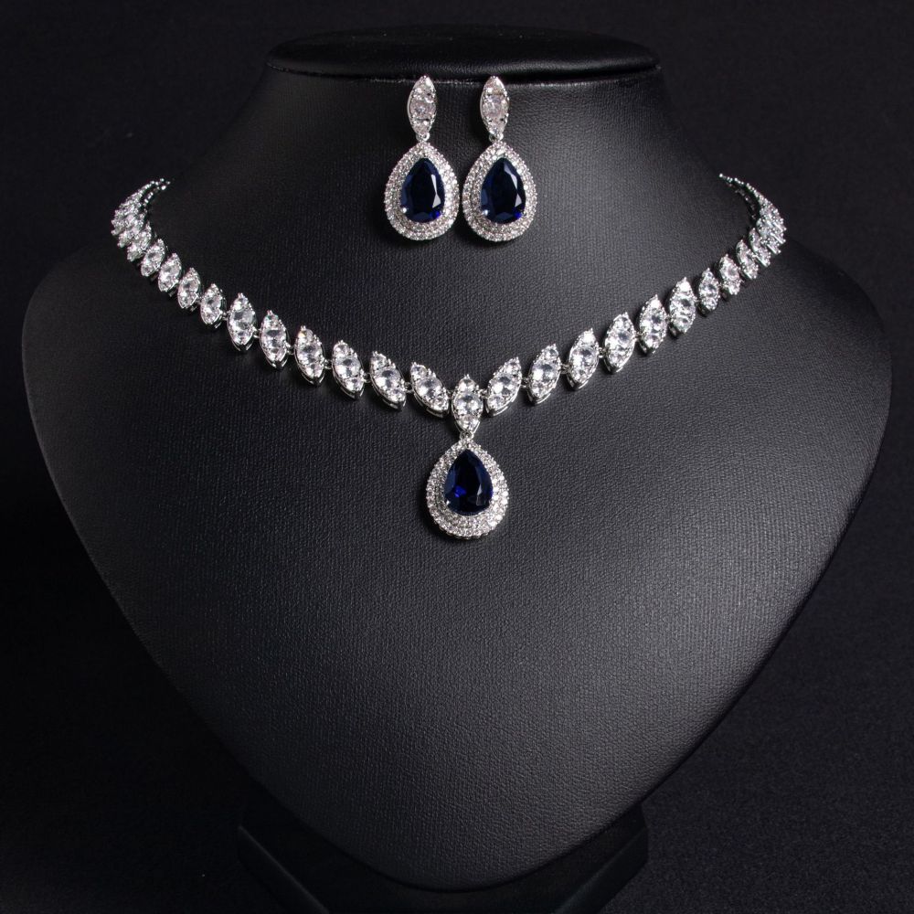 Wedding Bridal Set  Style Waterdrop Necklace Tassel Earrings Zirconia Jewelry Accessories Love Heart Pattern